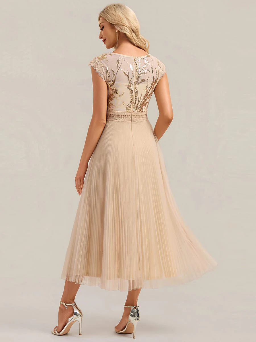 See-through Sequin Cap Sleeve Dress - Image 16
