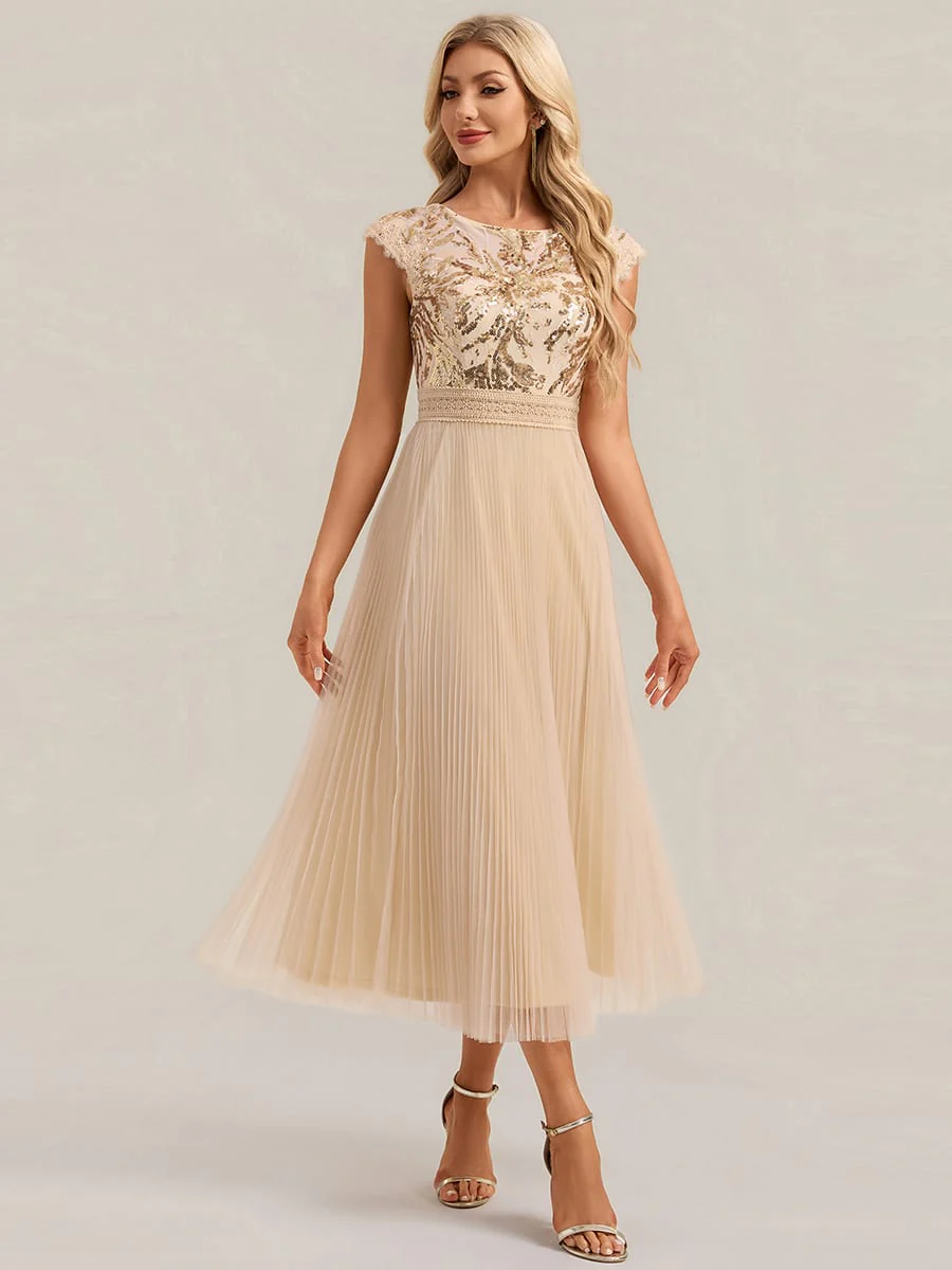 See-through Sequin Cap Sleeve Dress - Image 18