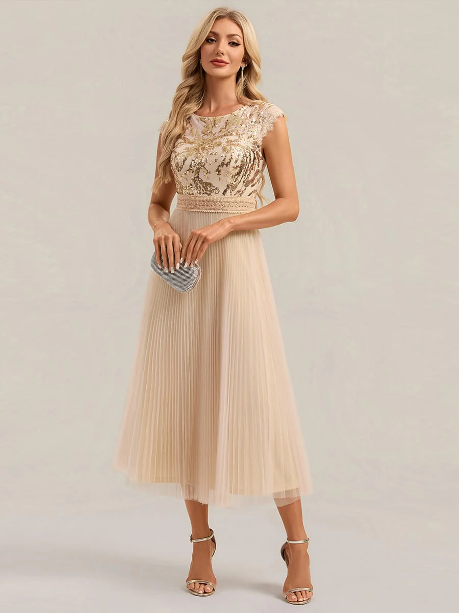 See-through Sequin Cap Sleeve Dress - Image 19