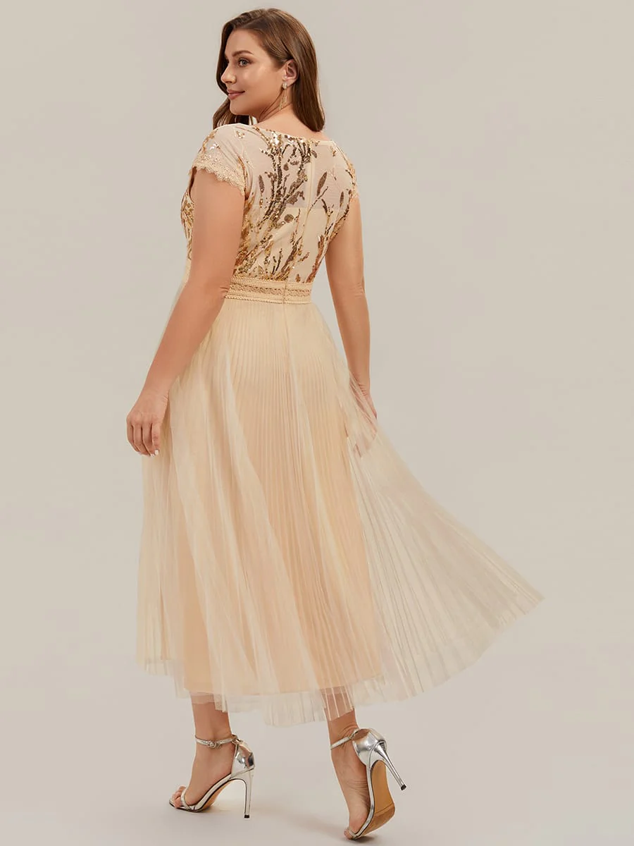 See-through Sequin Cap Sleeve Dress - Image 21