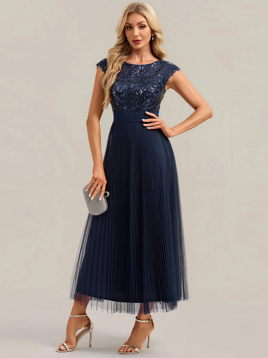 See-through Sequin Cap Sleeve Dress - Image 29
