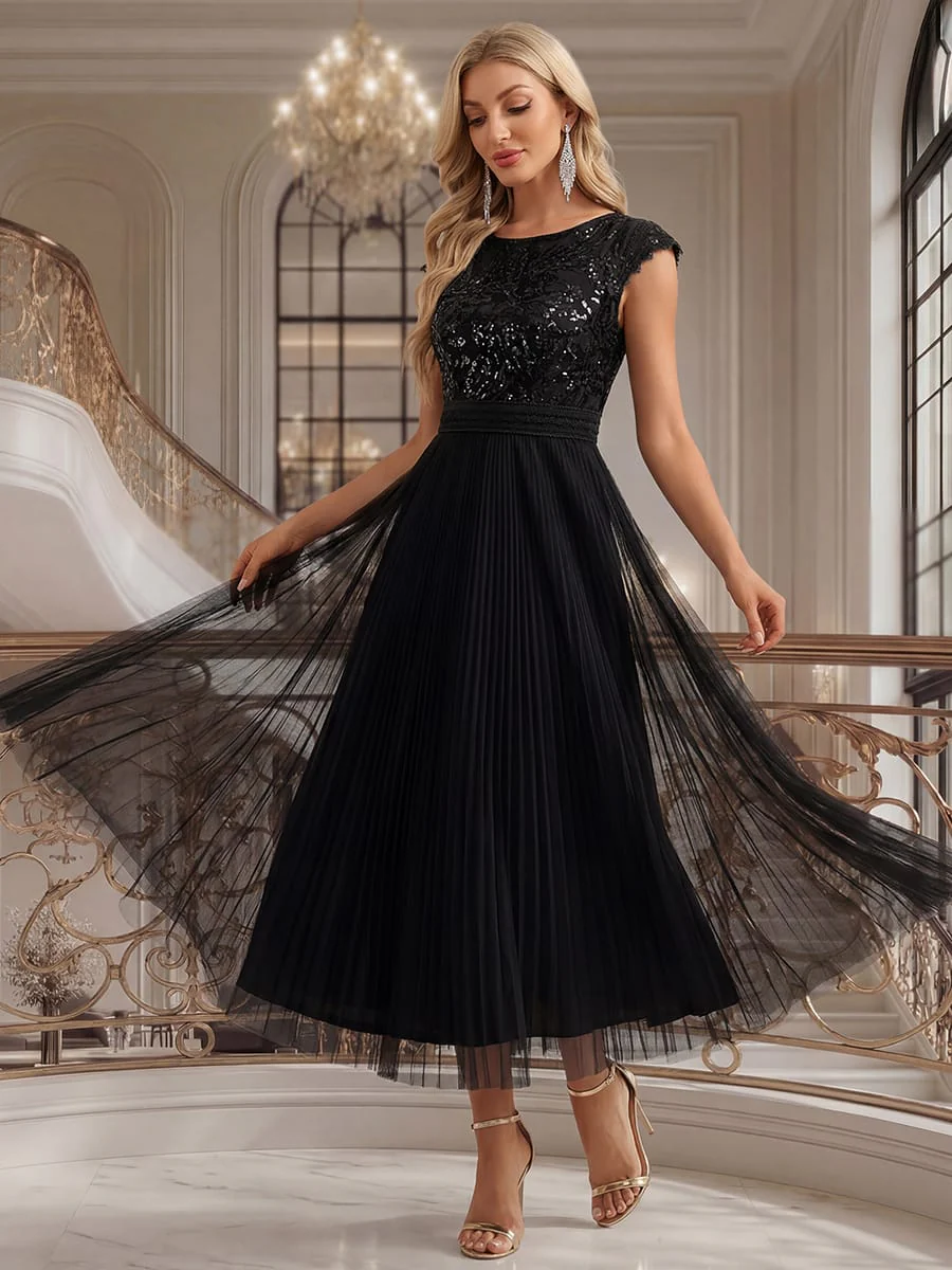 See-through Sequin Cap Sleeve Dress - Image 3