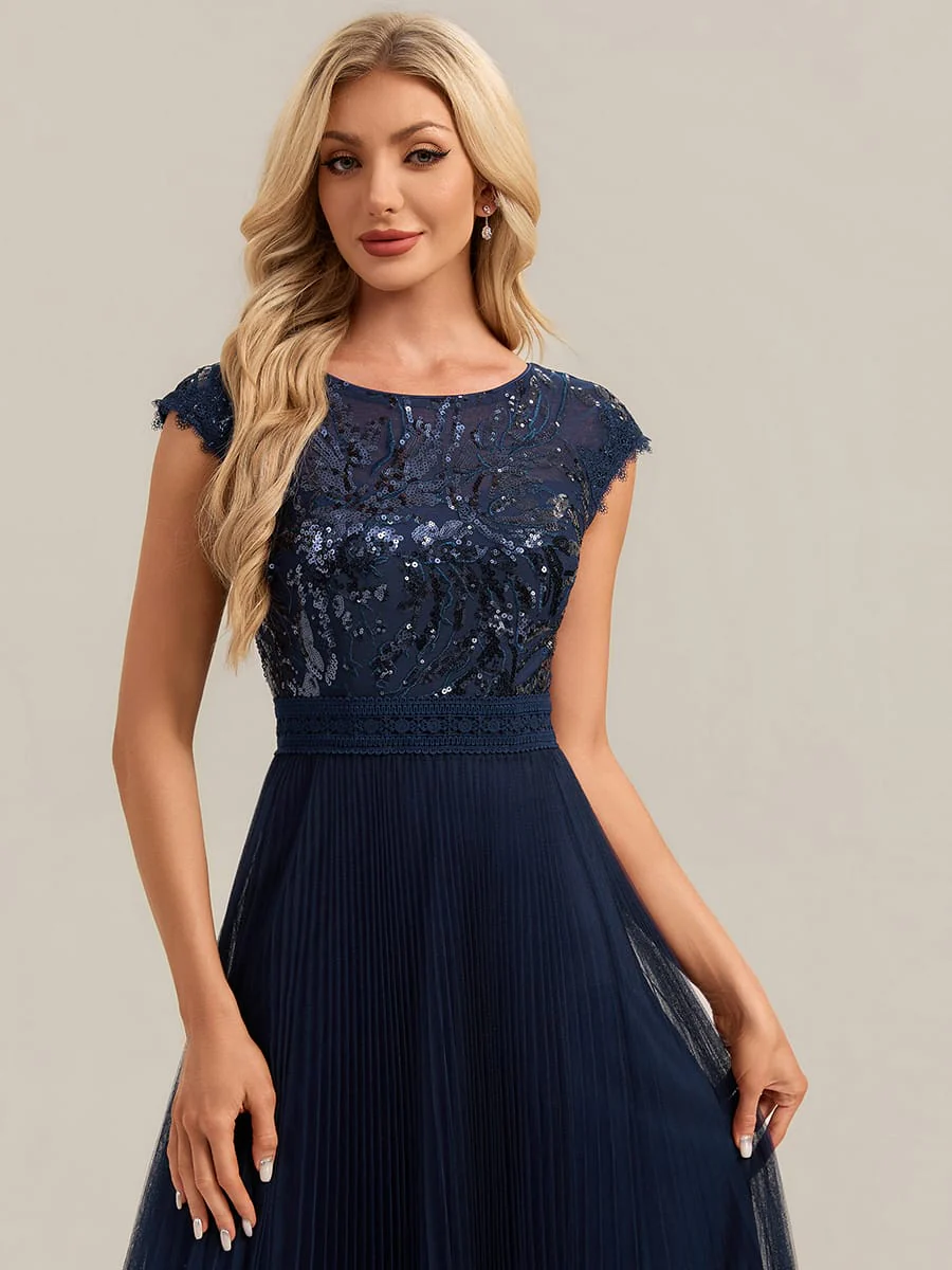 See-through Sequin Cap Sleeve Dress - Image 30