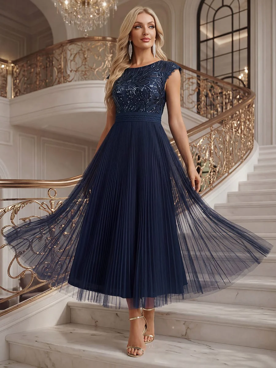 See-through Sequin Cap Sleeve Dress - Image 31