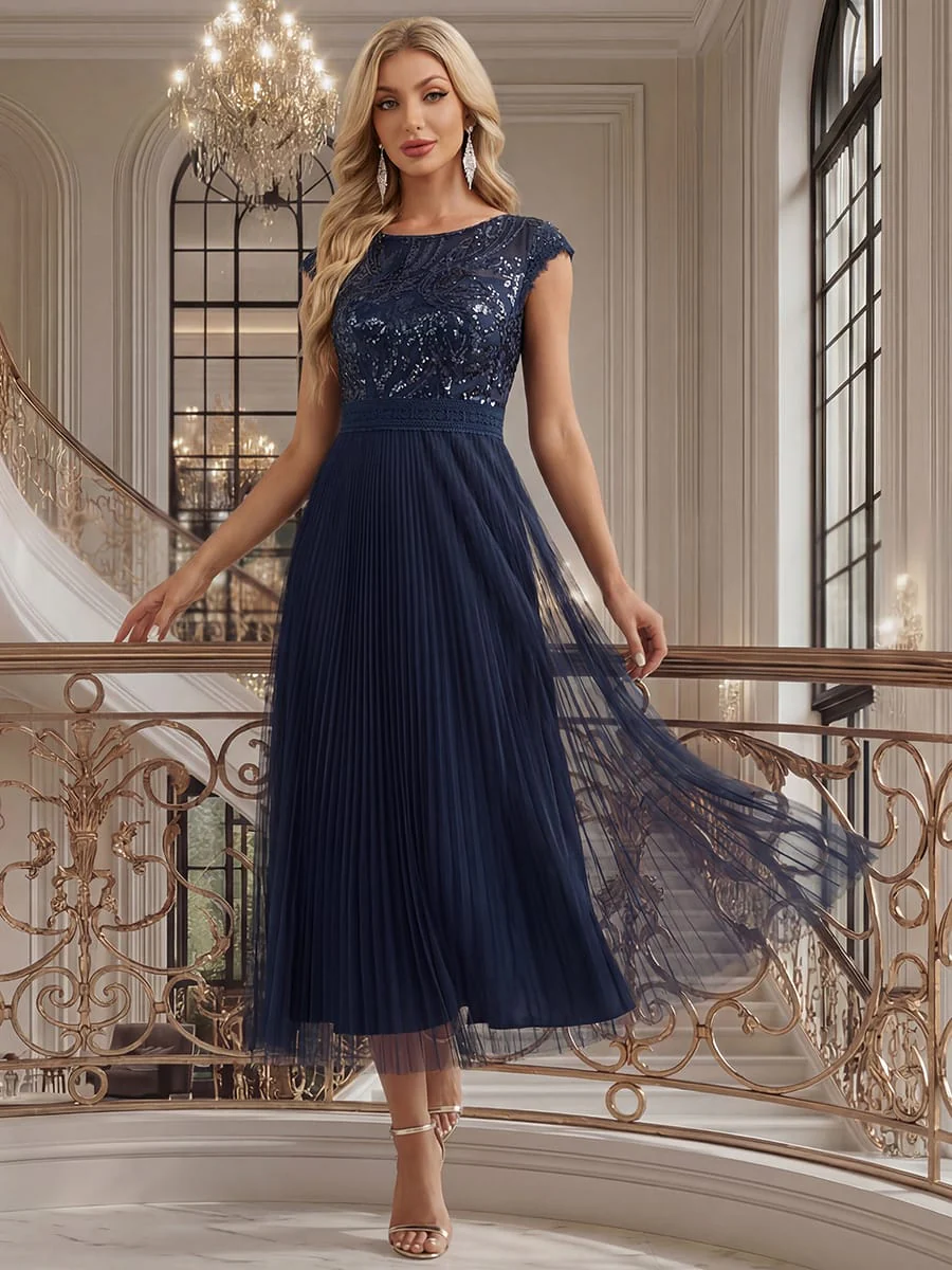 See-through Sequin Cap Sleeve Dress - Image 33