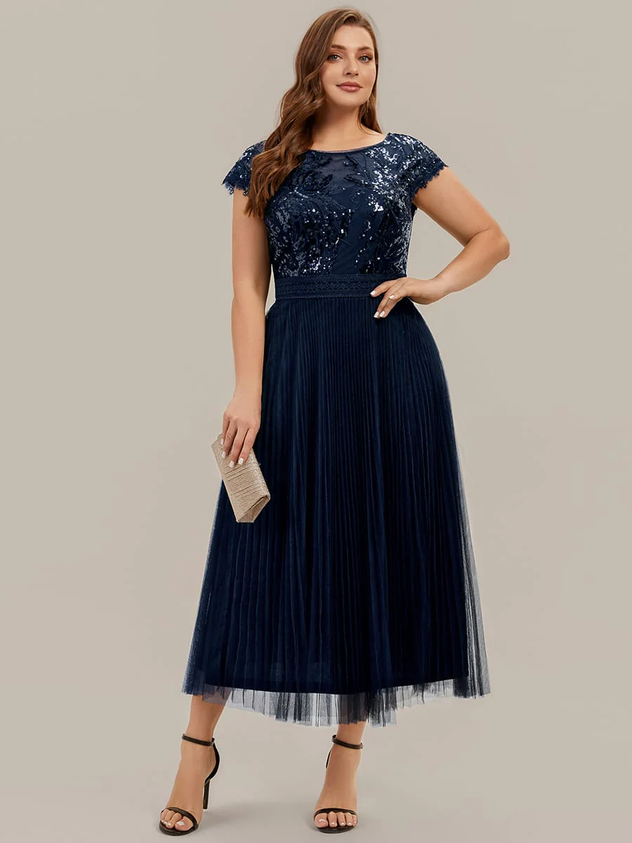 See-through Sequin Cap Sleeve Dress - Image 34