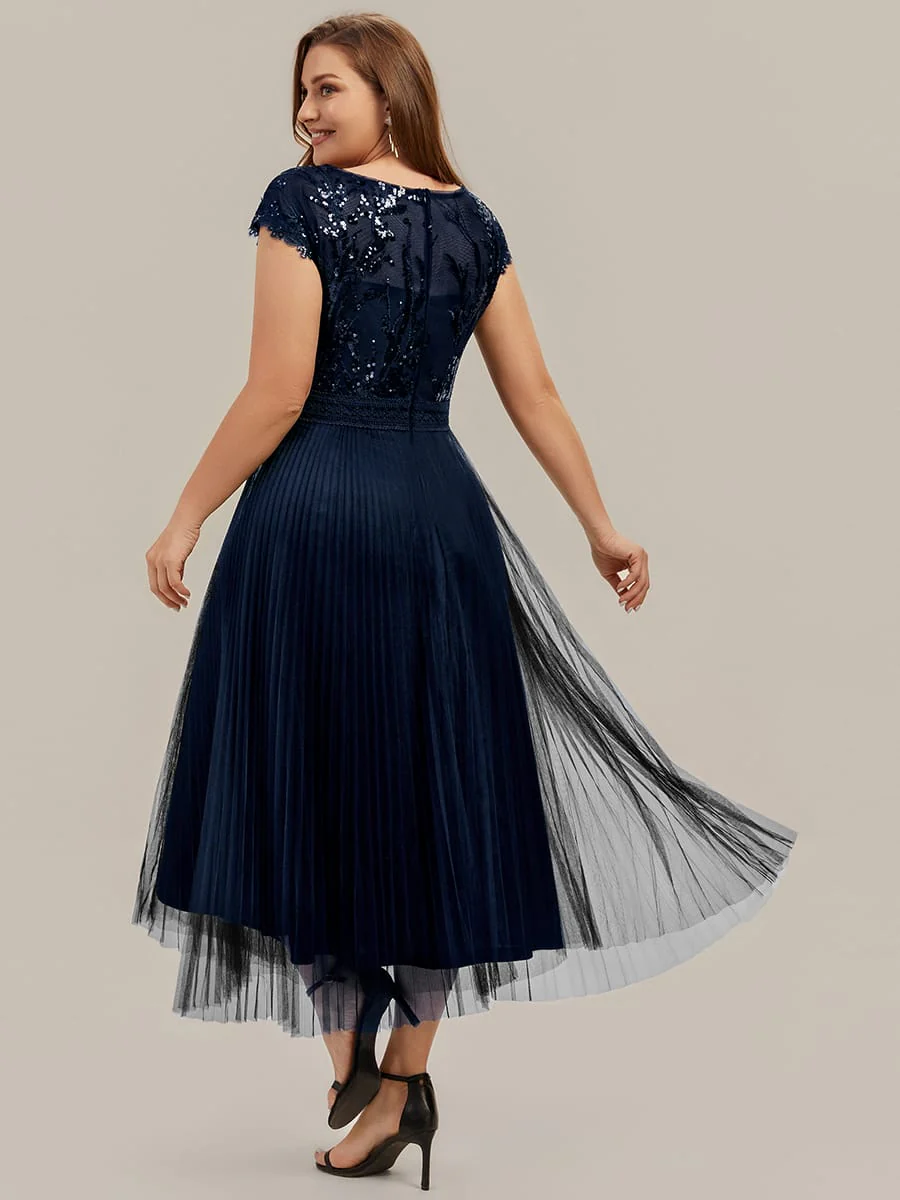 See-through Sequin Cap Sleeve Dress - Image 35