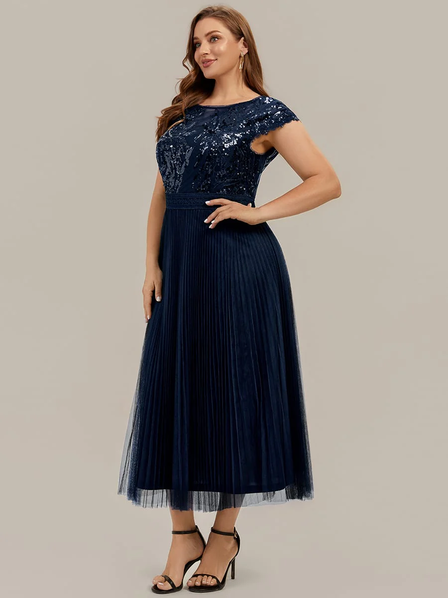 See-through Sequin Cap Sleeve Dress - Image 36