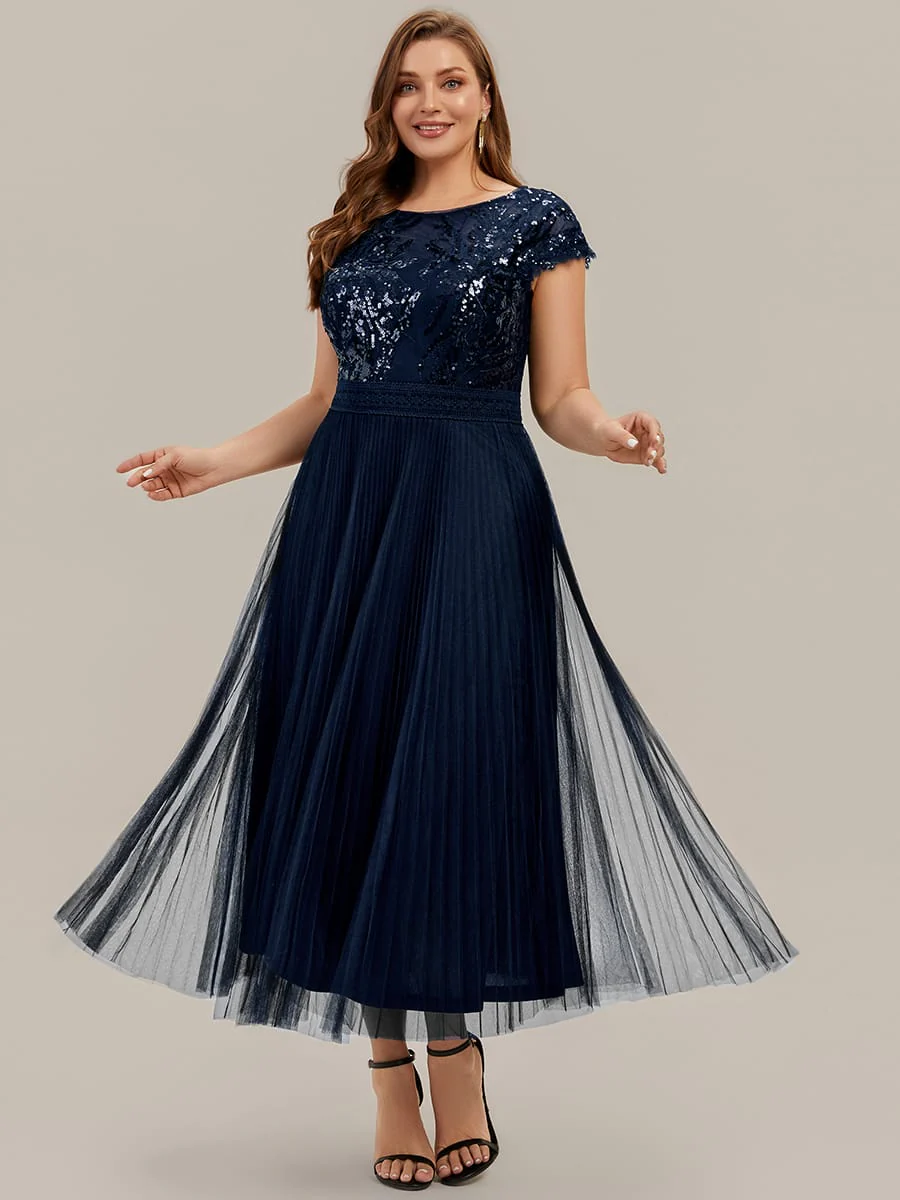 See-through Sequin Cap Sleeve Dress - Image 37
