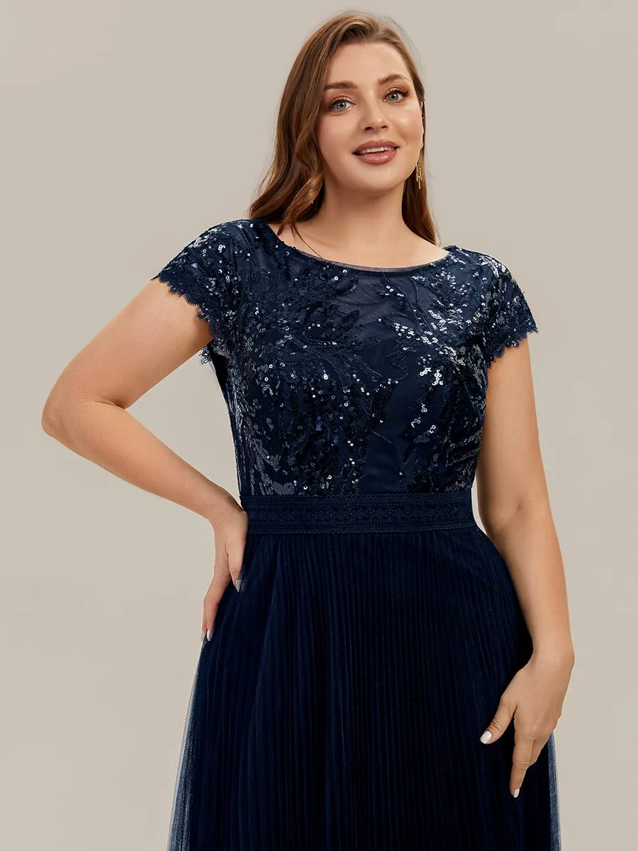 See-through Sequin Cap Sleeve Dress - Image 38