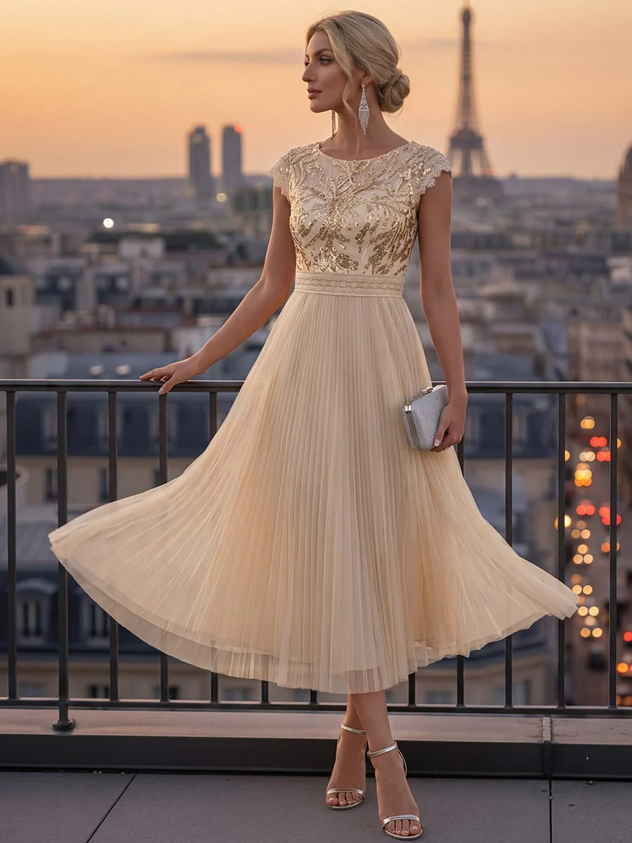 See-through Sequin Cap Sleeve Dress - Image 39