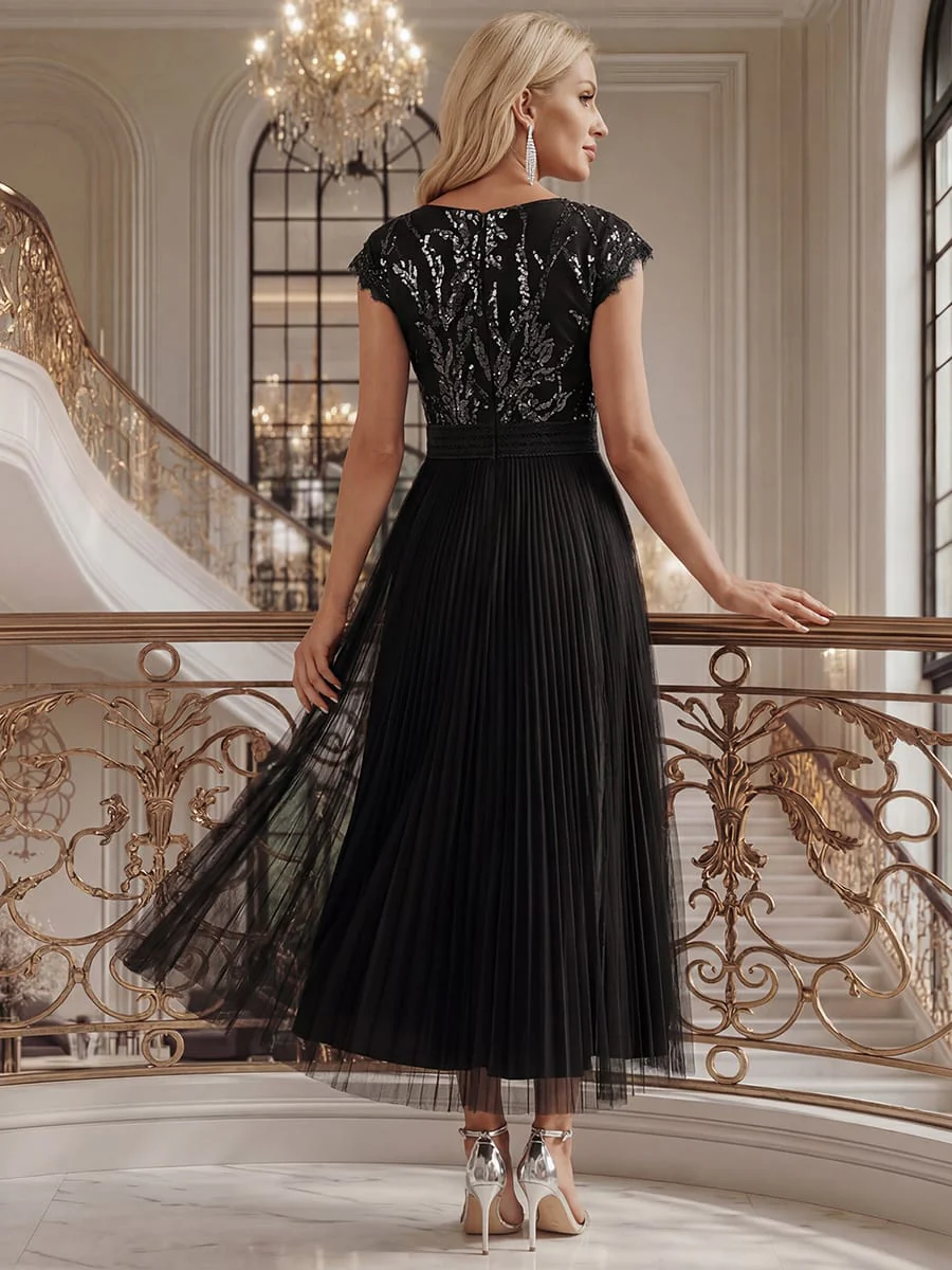 See-through Sequin Cap Sleeve Dress - Image 4