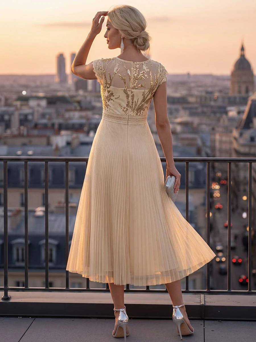 See-through Sequin Cap Sleeve Dress - Image 40