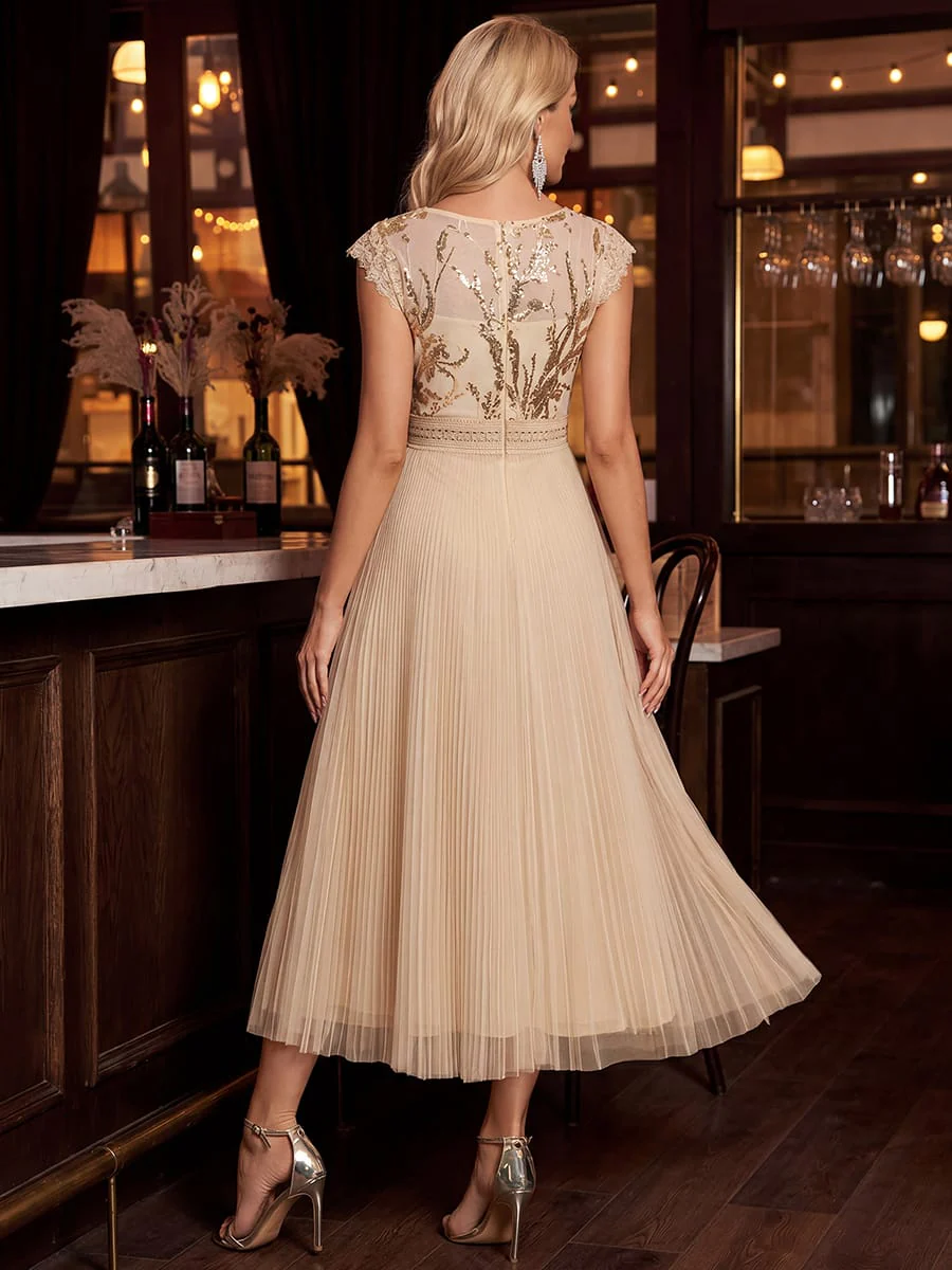 See-through Sequin Cap Sleeve Dress - Image 42