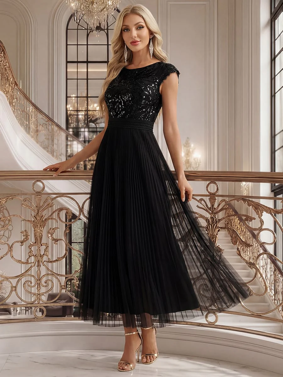 See-through Sequin Cap Sleeve Dress - Image 5
