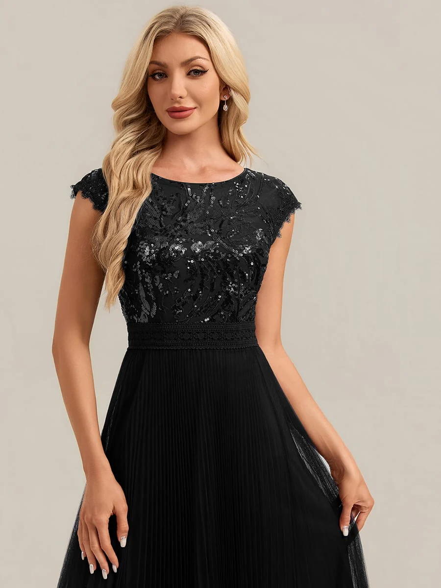 See-through Sequin Cap Sleeve Dress - Image 6