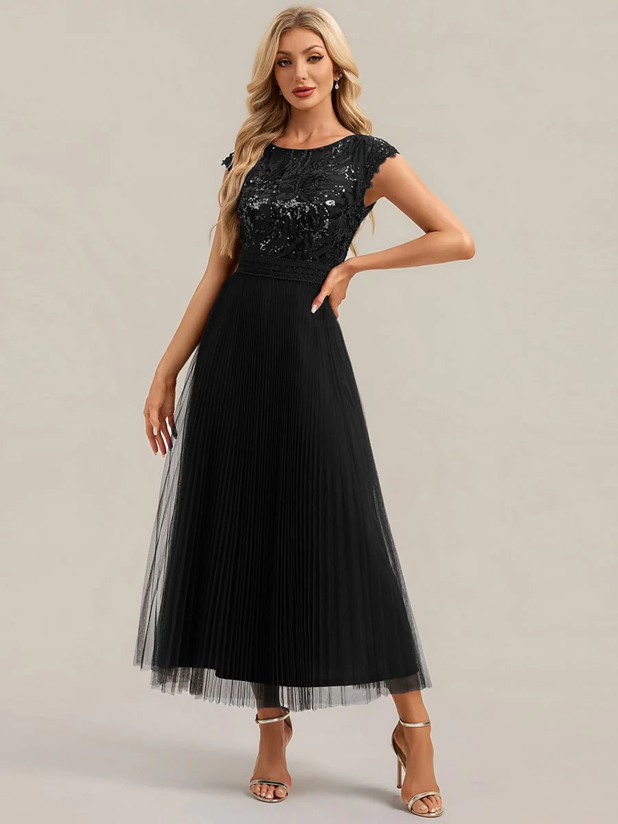 See-through Sequin Cap Sleeve Dress - Image 7