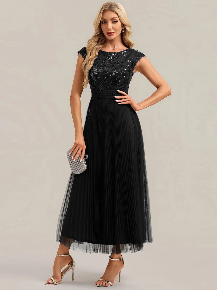 See-through Sequin Cap Sleeve Dress - Image 8