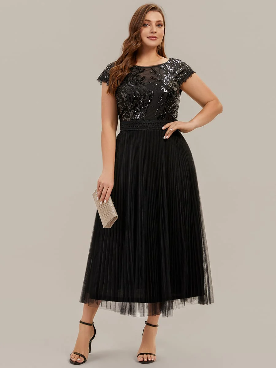 See-through Sequin Cap Sleeve Dress - Image 9