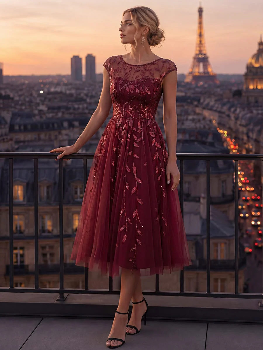 Elegant Sequin Cap Sleeve Dress - Image 13