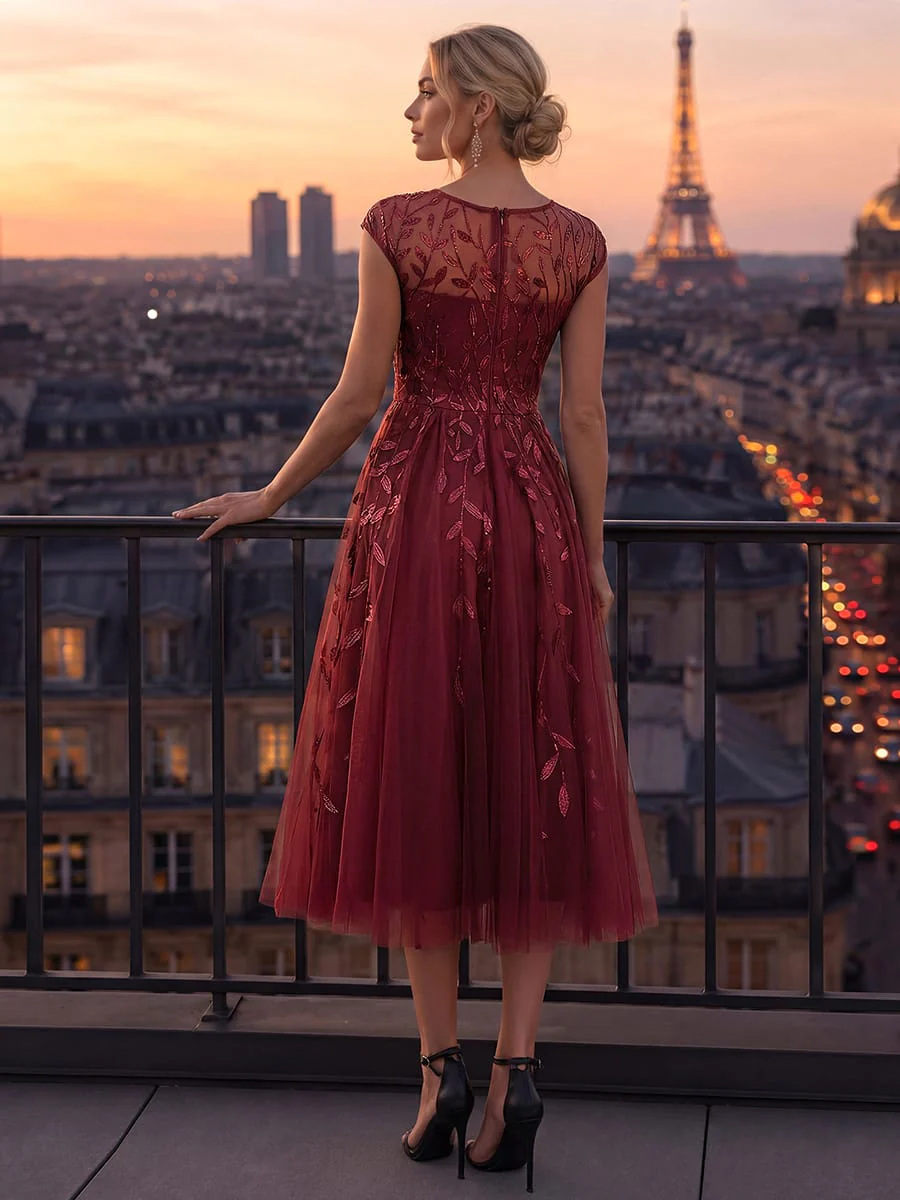 Elegant Sequin Cap Sleeve Dress - Image 14