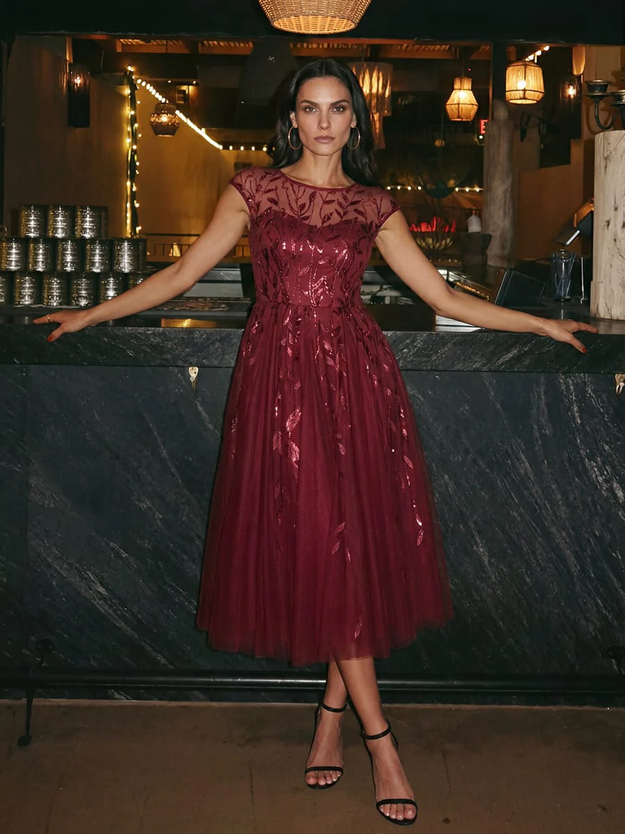 Elegant Sequin Cap Sleeve Dress - Image 16