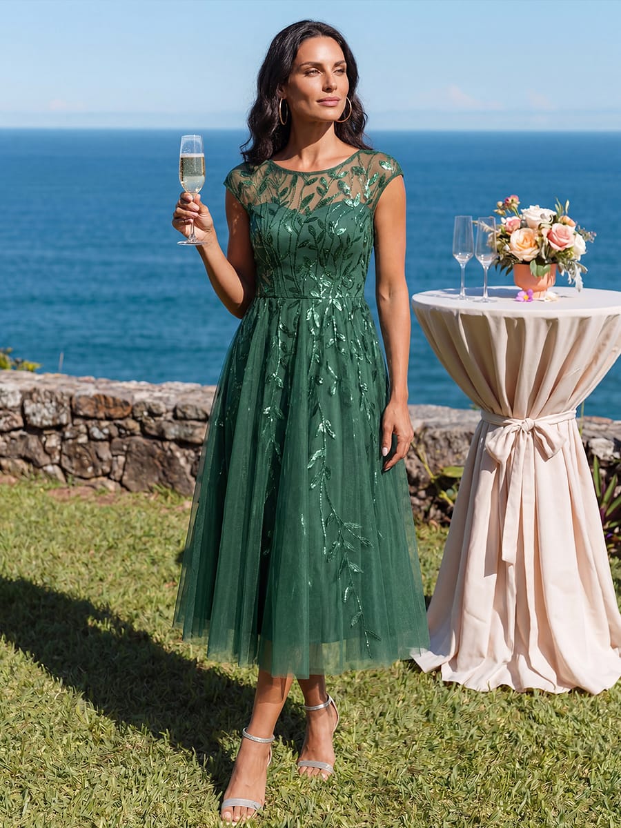 Elegant Sequin Cap Sleeve Dress - Image 23
