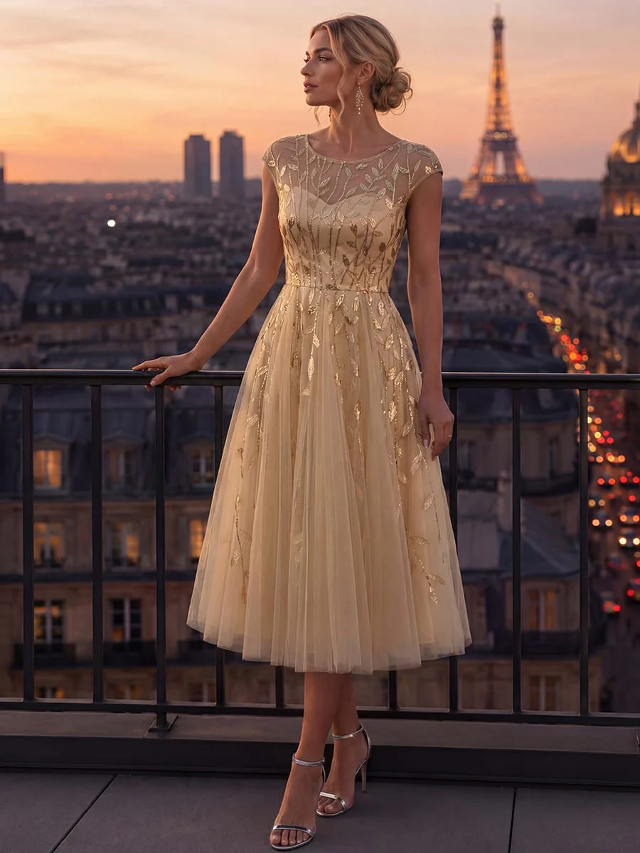 Elegant Sequin Cap Sleeve Dress - Image 34