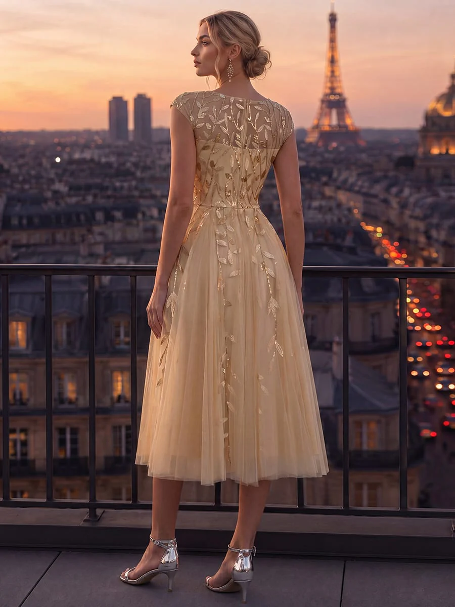 Elegant Sequin Cap Sleeve Dress - Image 35
