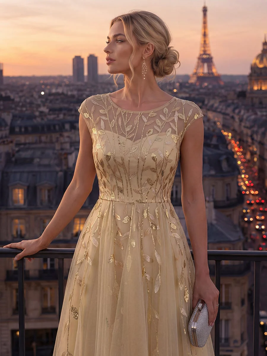 Elegant Sequin Cap Sleeve Dress - Image 36