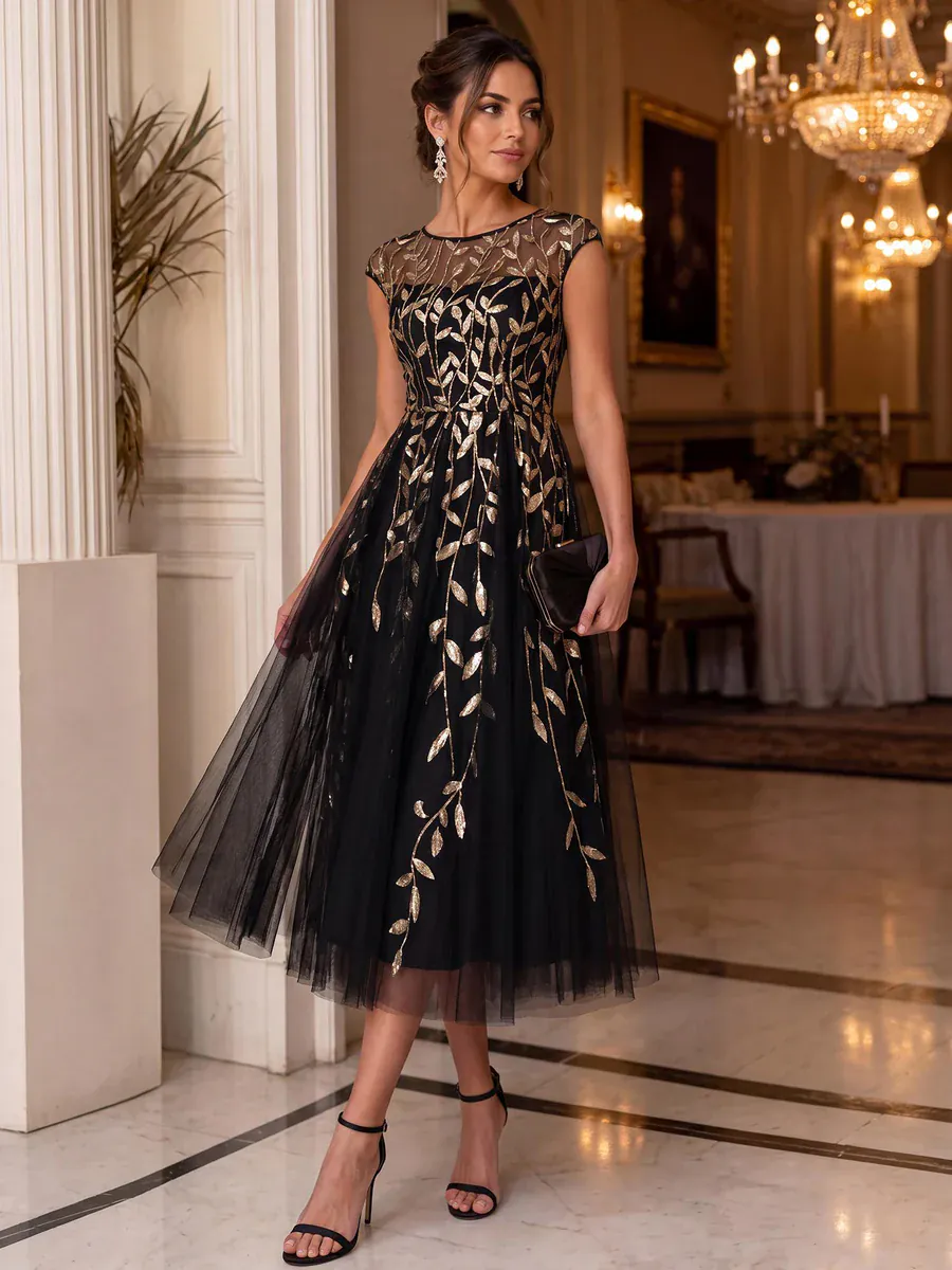 Elegant Sequin Cap Sleeve Dress - Image 49