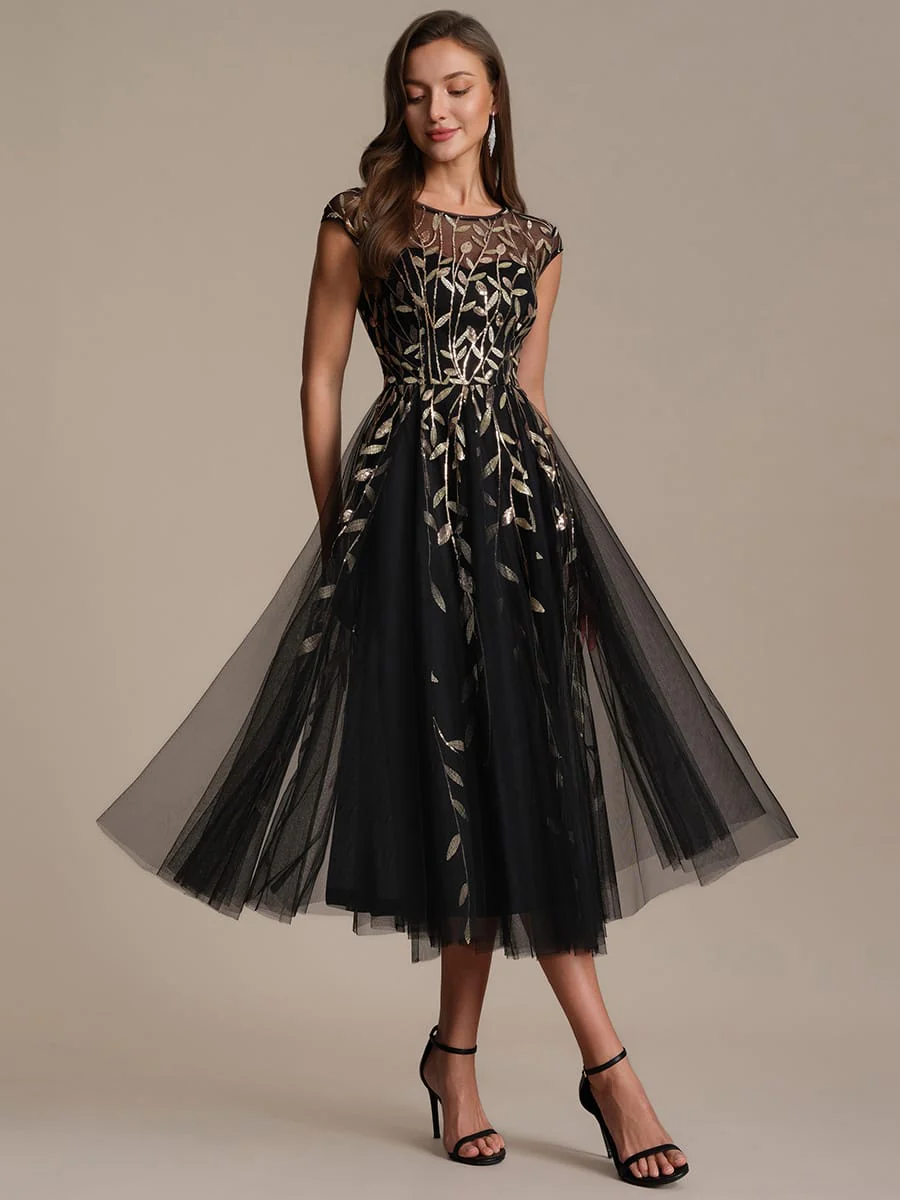 Elegant Sequin Cap Sleeve Dress - Image 50
