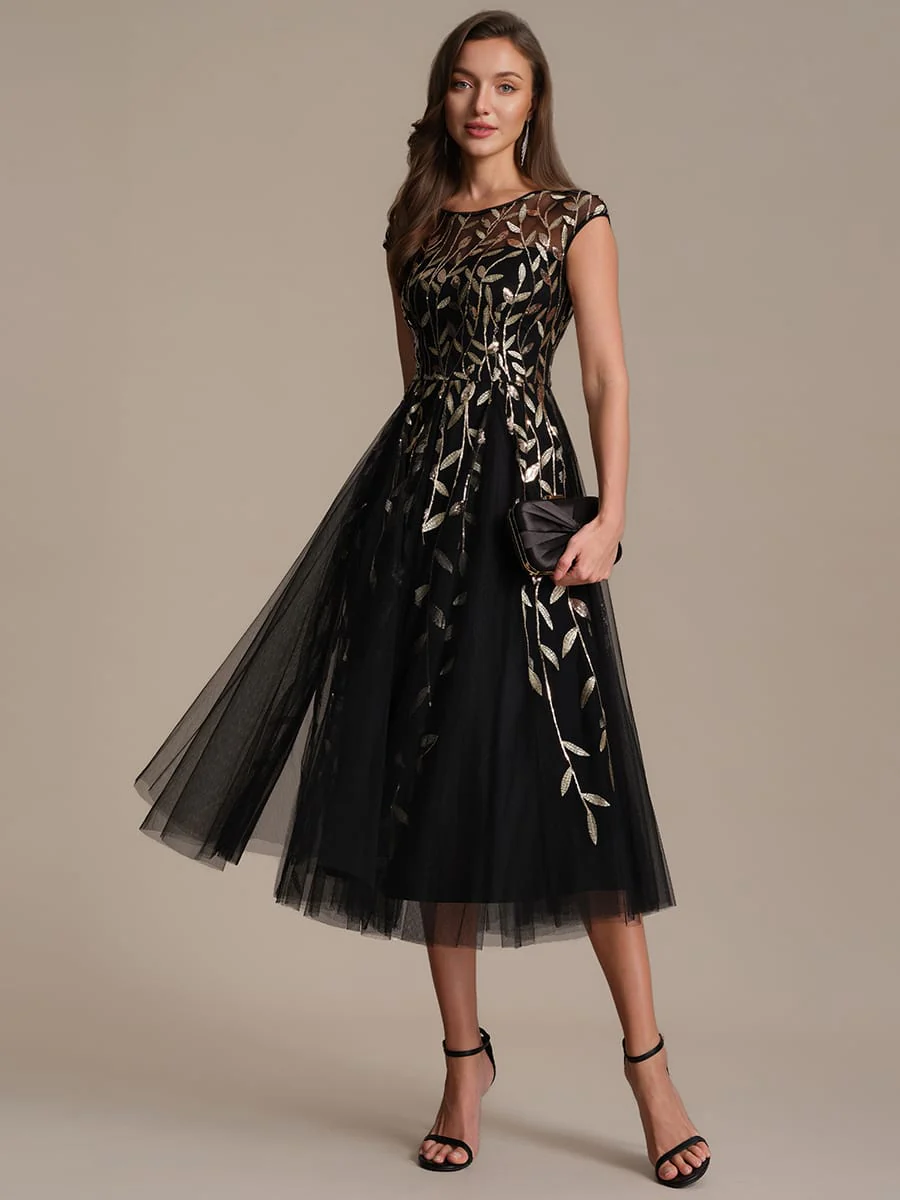 Elegant Sequin Cap Sleeve Dress - Image 51