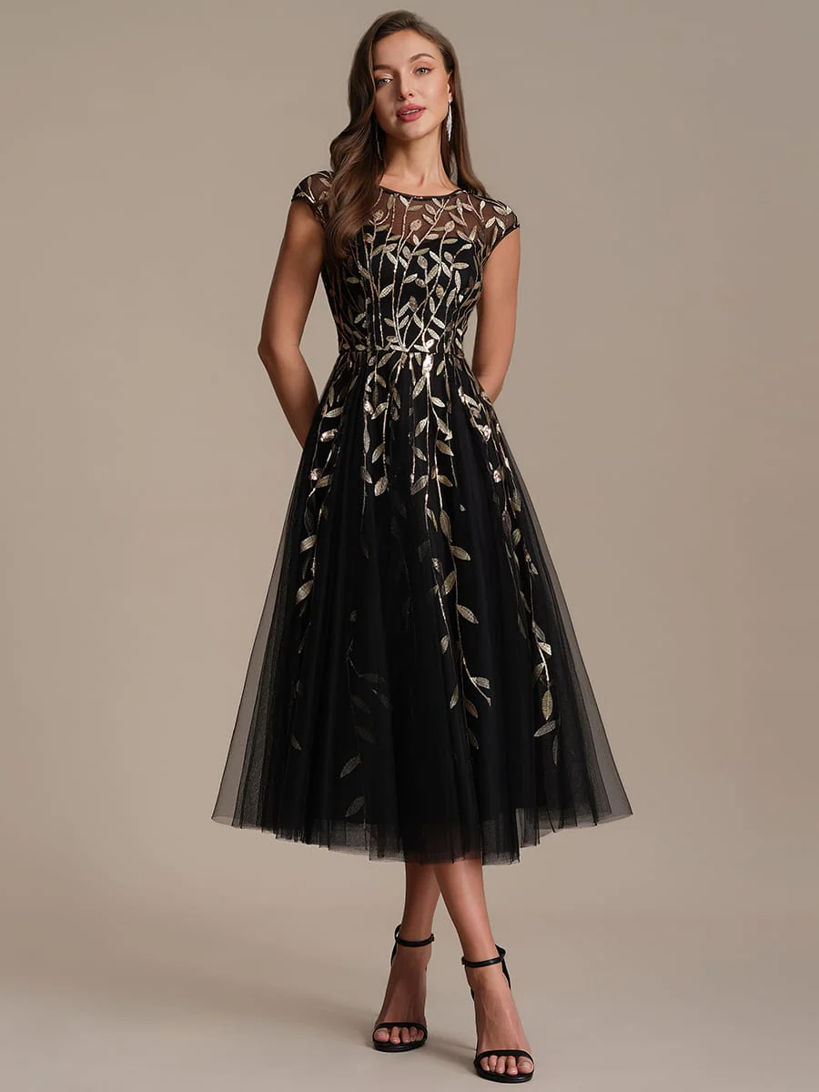 Elegant Sequin Cap Sleeve Dress - Image 52