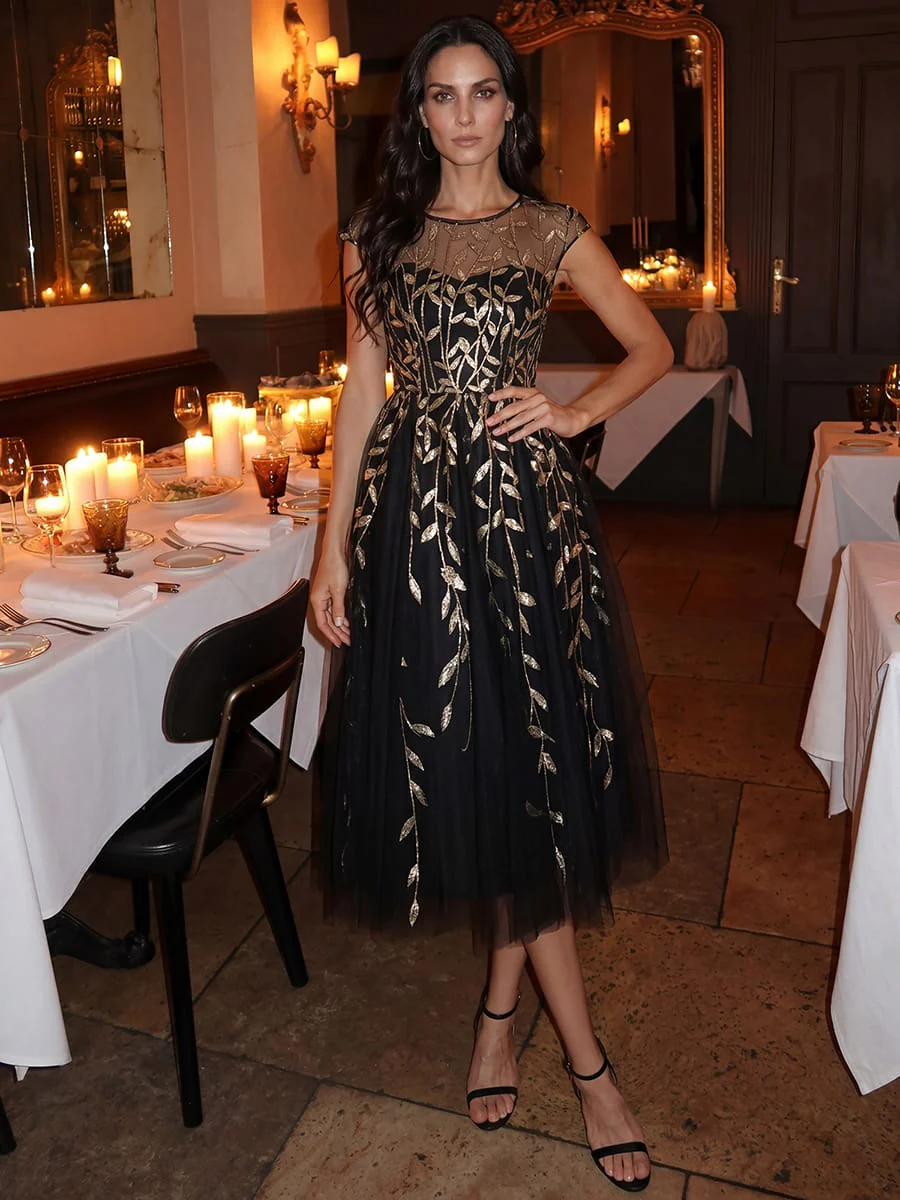 Elegant Sequin Cap Sleeve Dress - Image 53