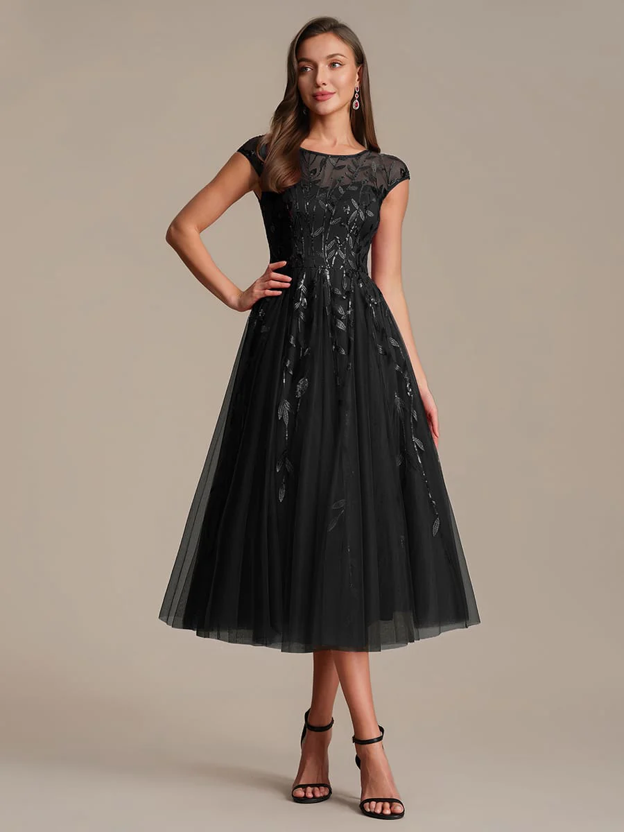 Elegant Sequin Cap Sleeve Dress - Image 62