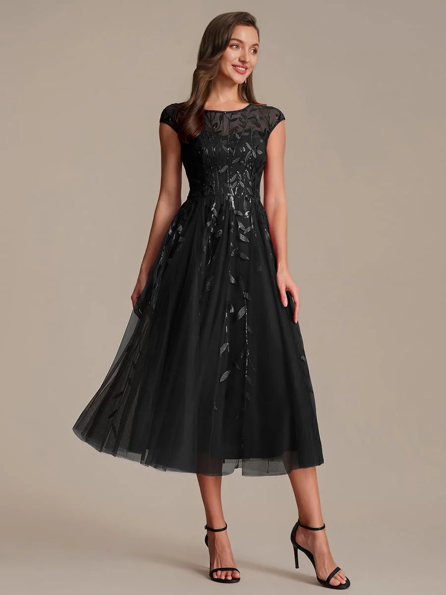 Elegant Sequin Cap Sleeve Dress - Image 64
