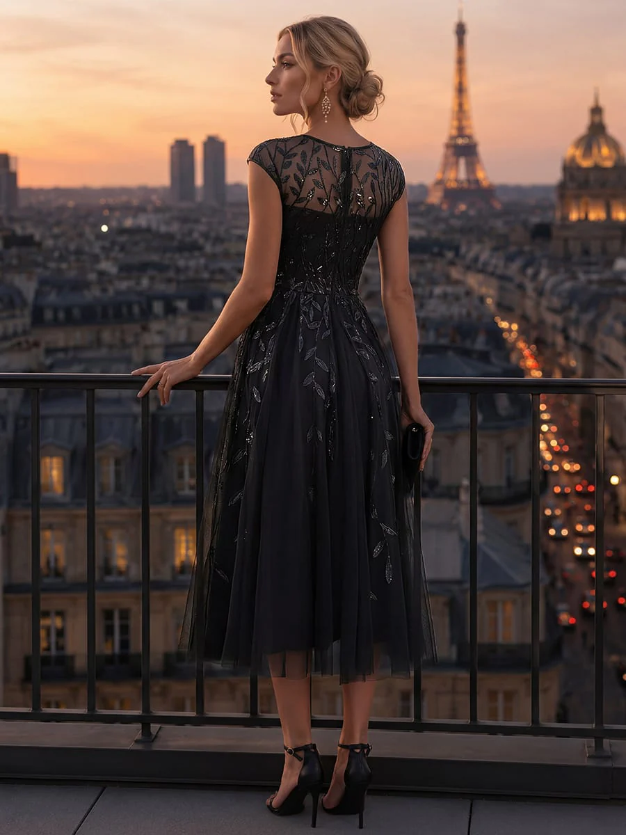 Elegant Sequin Cap Sleeve Dress - Image 66