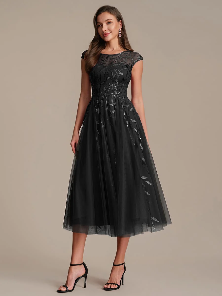 Elegant Sequin Cap Sleeve Dress - Image 68