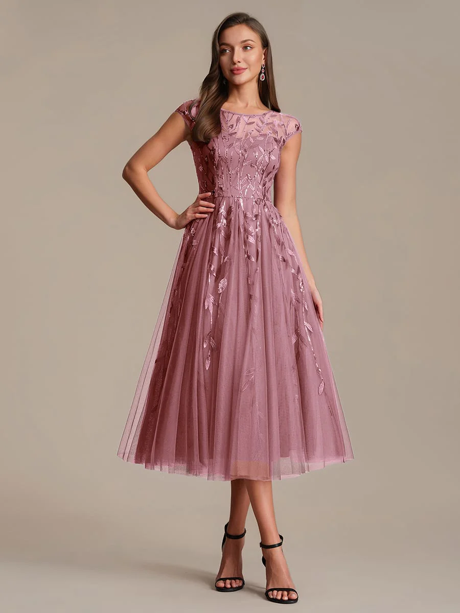 Elegant Sequin Cap Sleeve Dress - Image 75