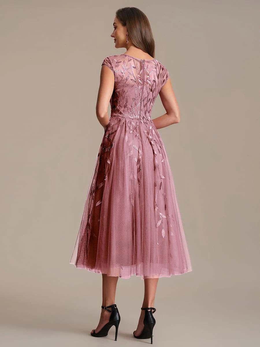 Elegant Sequin Cap Sleeve Dress - Image 76