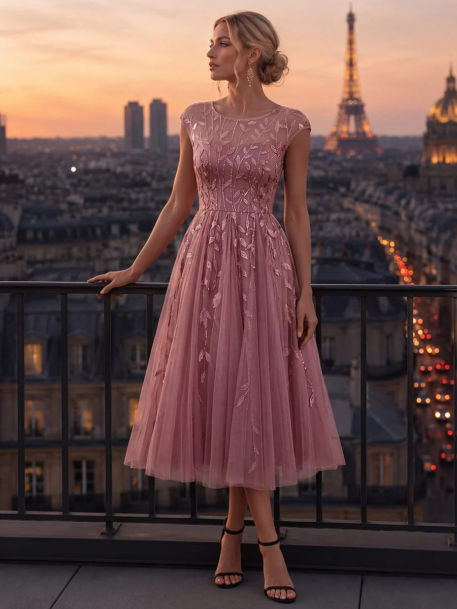 Elegant Sequin Cap Sleeve Dress - Image 78