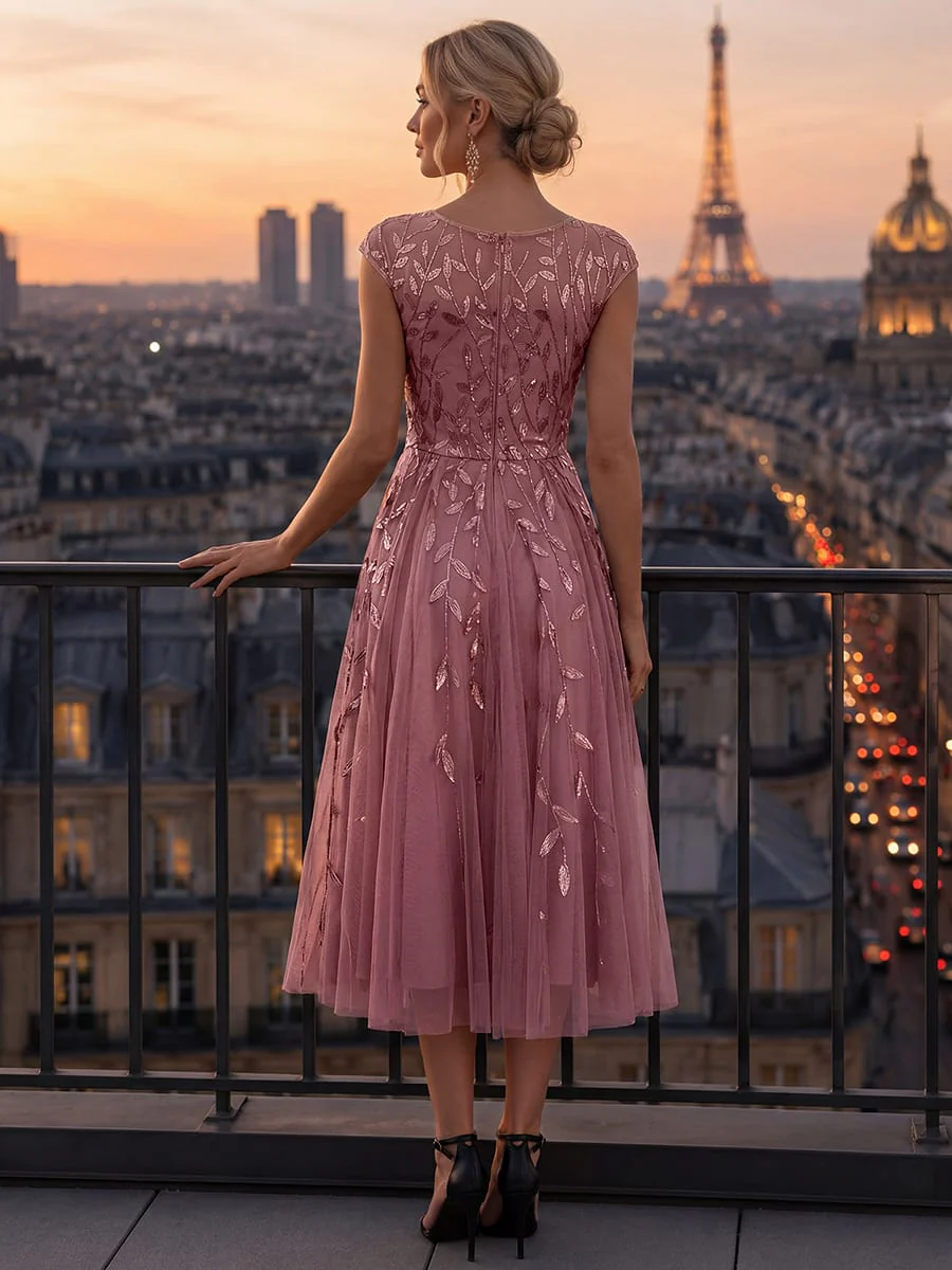 Elegant Sequin Cap Sleeve Dress - Image 79