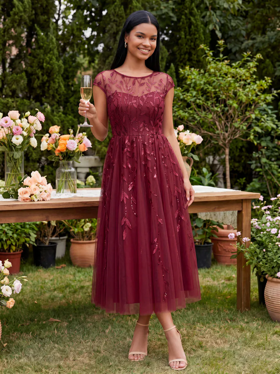 Elegant Sequin Cap Sleeve Dress - Image 8