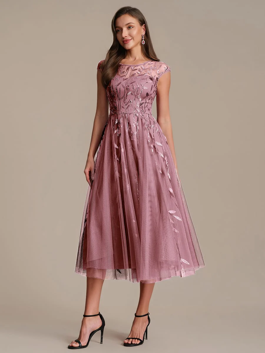 Elegant Sequin Cap Sleeve Dress - Image 81