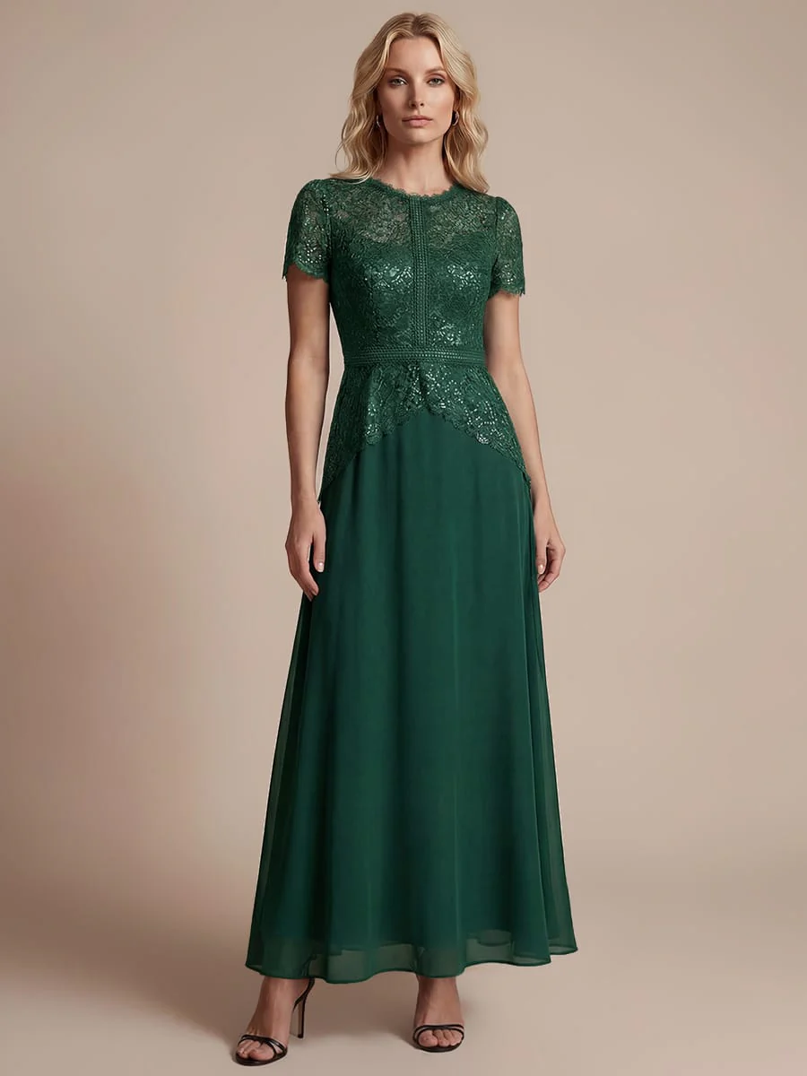 Sparkling Sequin Lace Maxi Dress with Short Sleeves Elegant Long Formal Evening Gown - Image 22