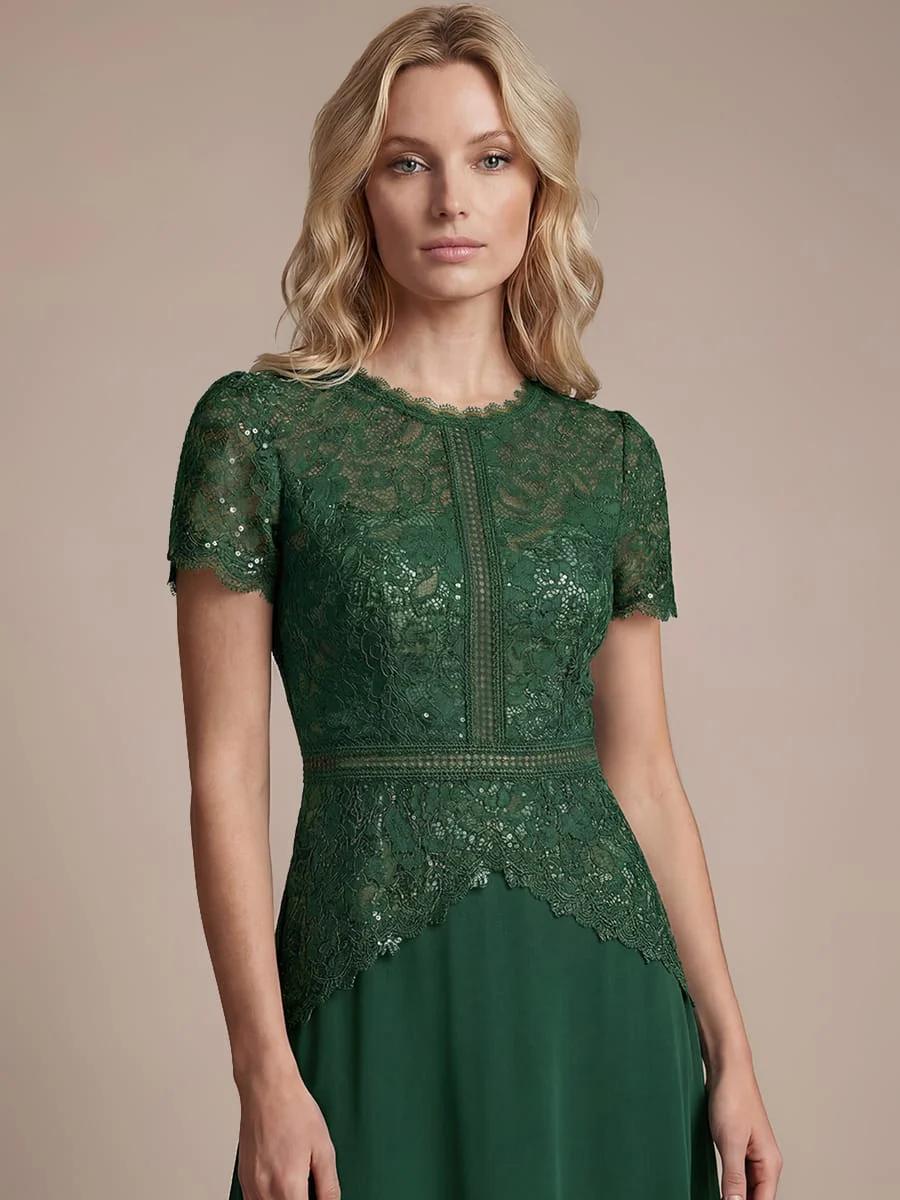 Sparkling Sequin Lace Maxi Dress with Short Sleeves Elegant Long Formal Evening Gown - Image 24