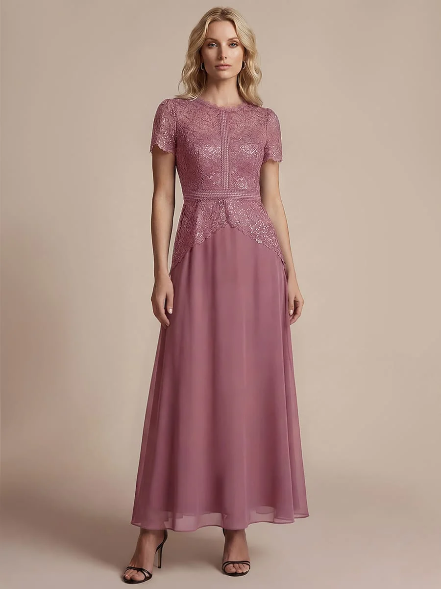 Sparkling Sequin Lace Maxi Dress with Short Sleeves Elegant Long Formal Evening Gown - Image 28