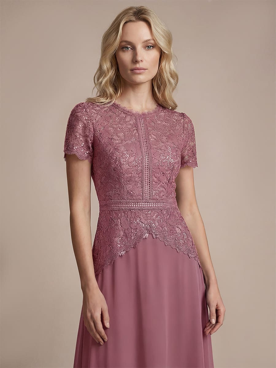 Sparkling Sequin Lace Maxi Dress with Short Sleeves Elegant Long Formal Evening Gown - Image 30