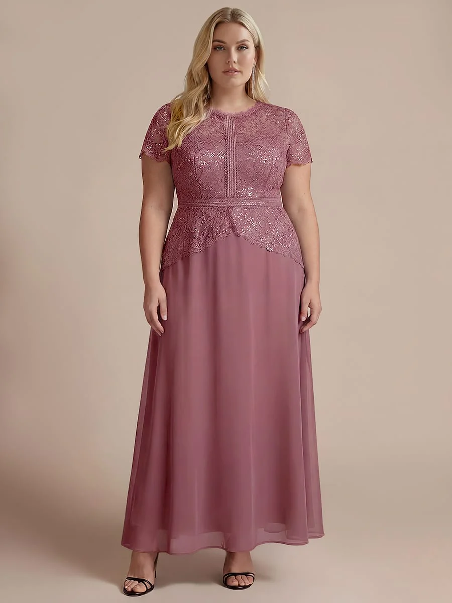 Sparkling Sequin Lace Maxi Dress with Short Sleeves Elegant Long Formal Evening Gown - Image 31